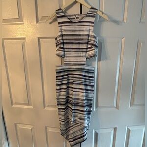 Maurie + Eve Striped Cutout Midi Dress in White & Navy